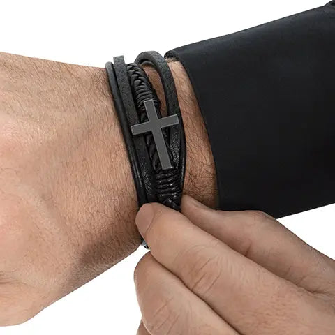 Calm to my Chaos - Leather Cross Bracelet
